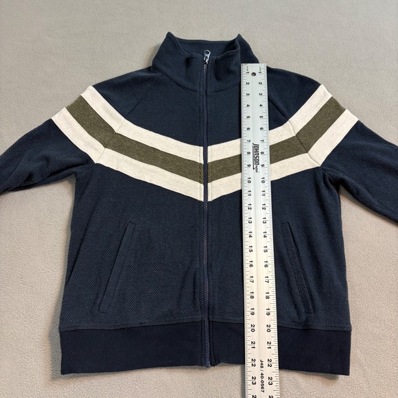 Faherty Legend Lounge Track Jacket Navy Blue Chevron Stripe Full Zip Women M - Picture 9 of 10